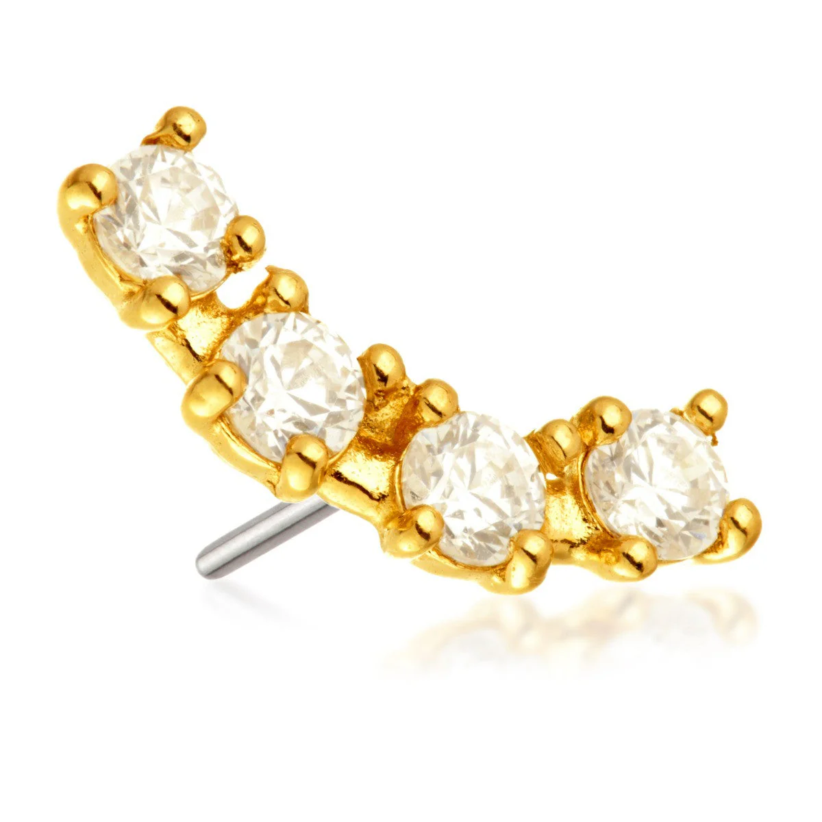 TL - 14ct Threadless Gold Jewelled Prong Crescent Pin Attachment - Image 2