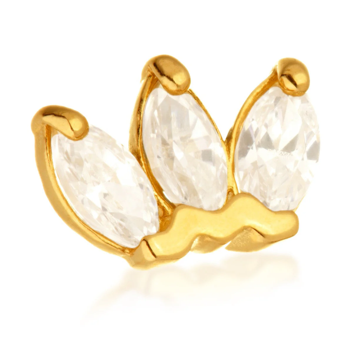 TL - 14ct Threadless Gold Marquise Triple Gem Pin Attachment - Image 2