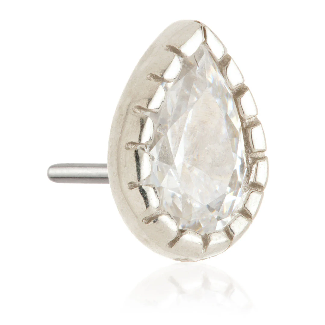 TL - 14ct Threadless Gold Millegrained Pear Gem Pin Attachment - Image 2