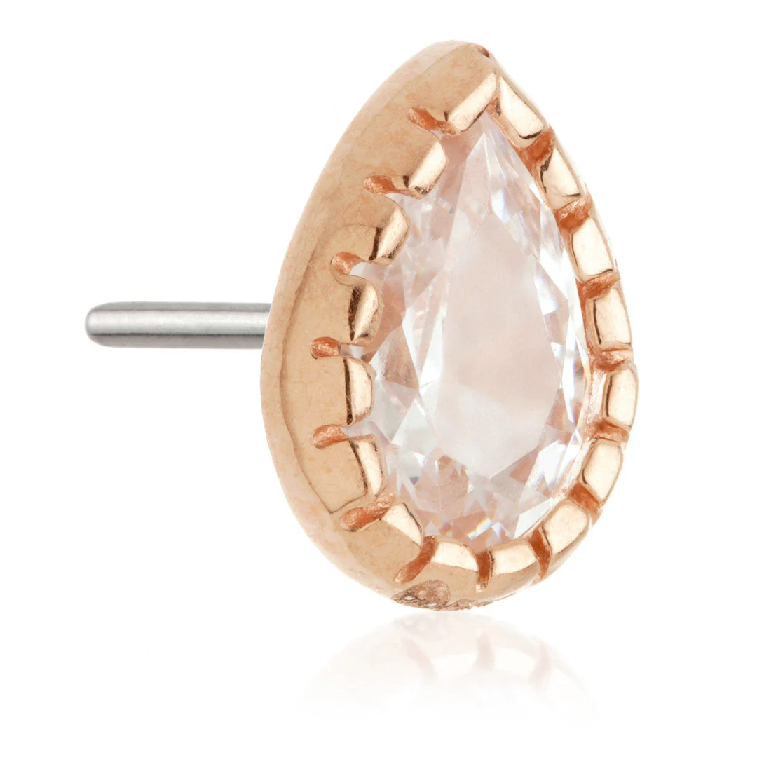 TL - 14ct Threadless Gold Millegrained Pear Gem Pin Attachment - Image 3