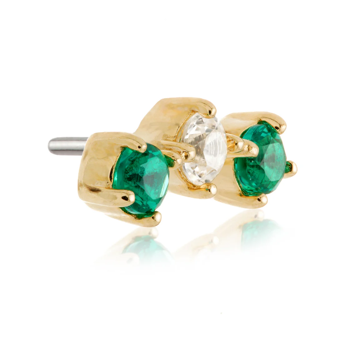 TL - 14ct Threadless Gold Semi-Precious Triple Gem Gem Pin Attachment - Image 5