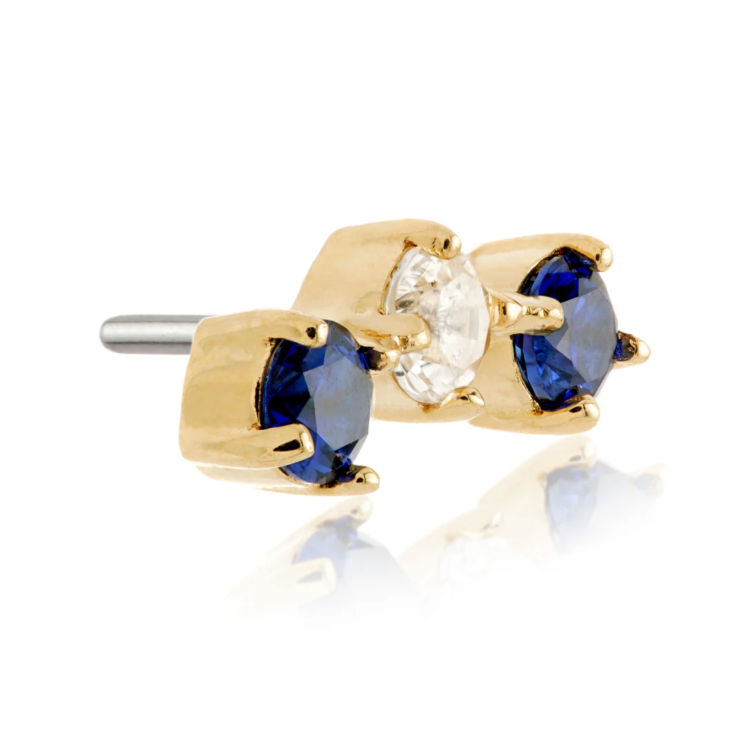 TL - 14ct Threadless Gold Semi-Precious Triple Gem Gem Pin Attachment - Image 6
