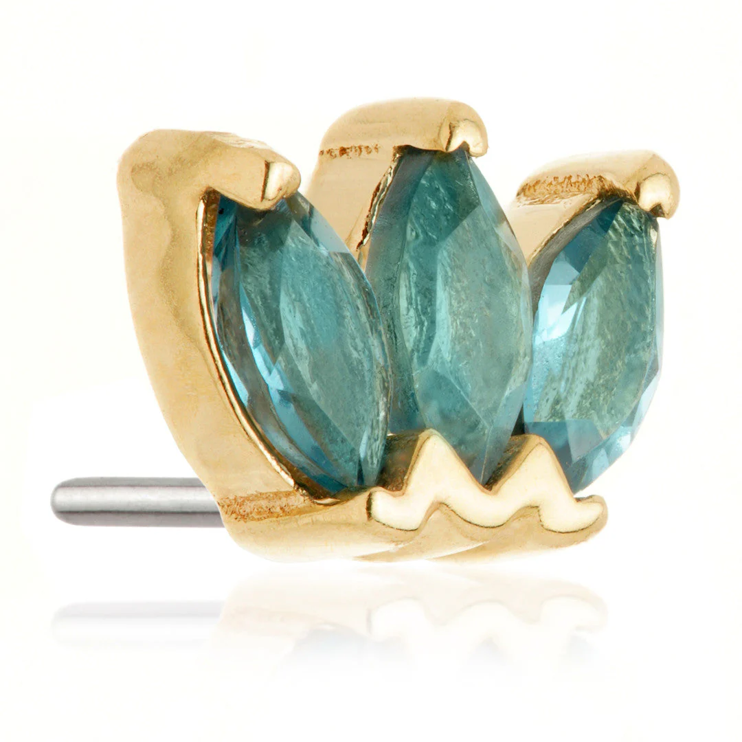 TL - 14ct Threadless Gold Triple Marquise London Blue Topaz Pin Attachment - Image 2