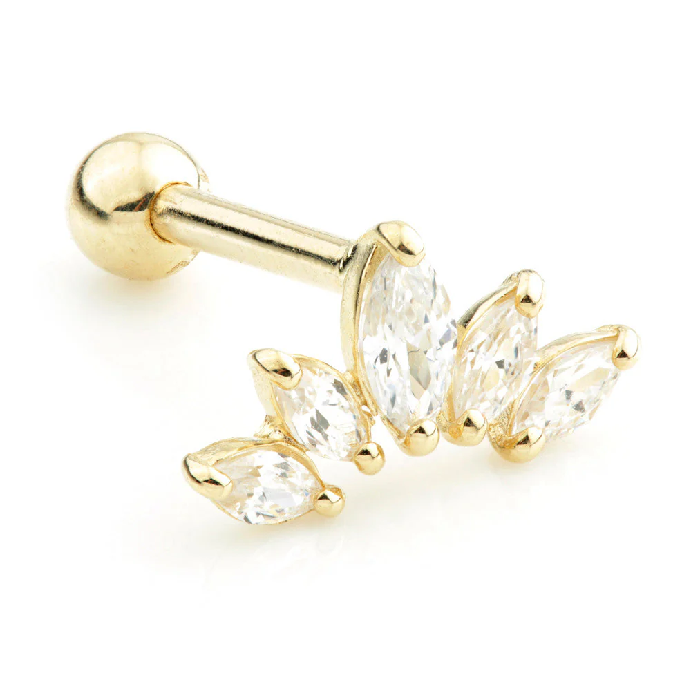 TL - 14K Gold Crescent Marquise Gem Cartilage Bar