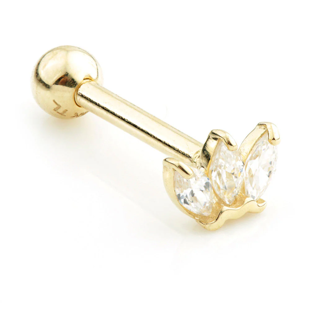 TL - 14K Gold Triple Marquise Gem Cartilage Bar - Image 2