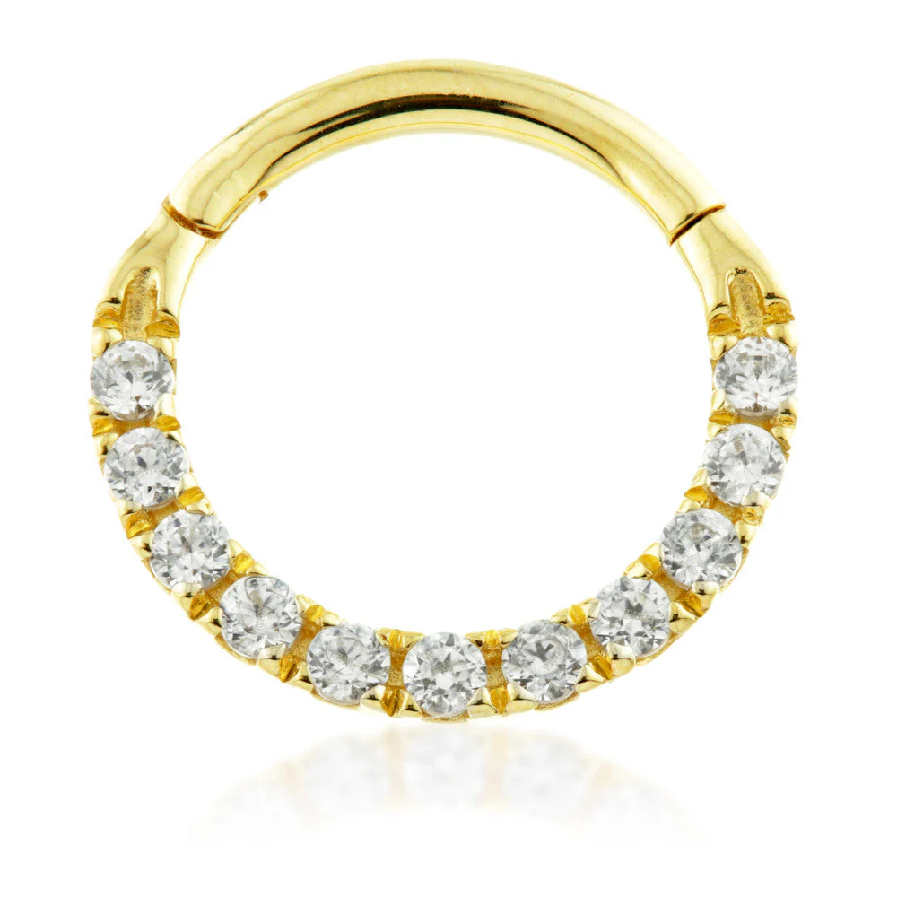 TL - 18ct Gold Pavé Jewelled Eternity Swarovski Daith / Septum Ring