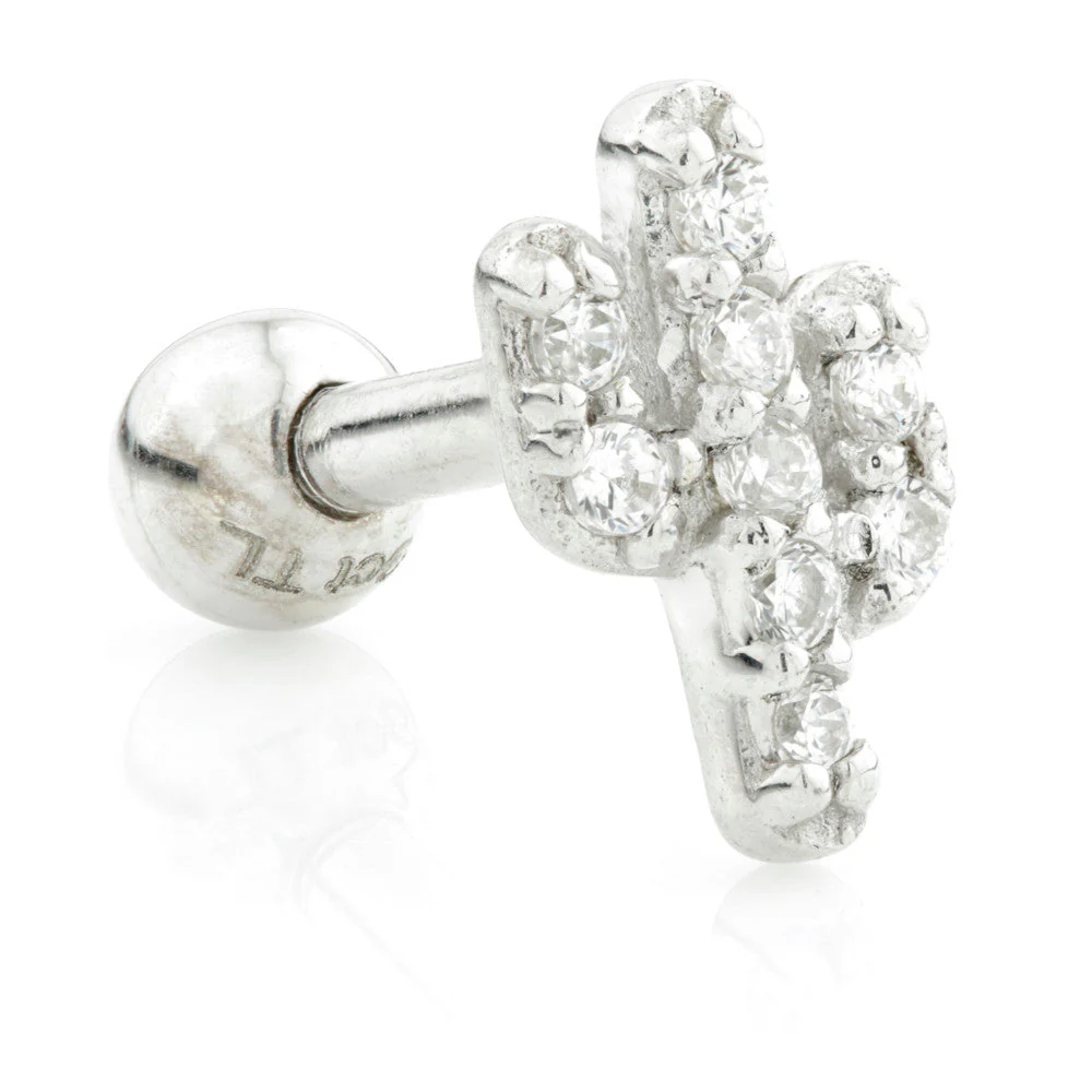 TL - 9 Carat Gold CZ Cactus Gem Cartilage Bar - 1.2mm - Image 2