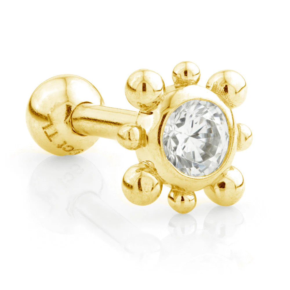 TL - 9 Carat Gold Gem Dot Cartilage Bar - 1.2mm