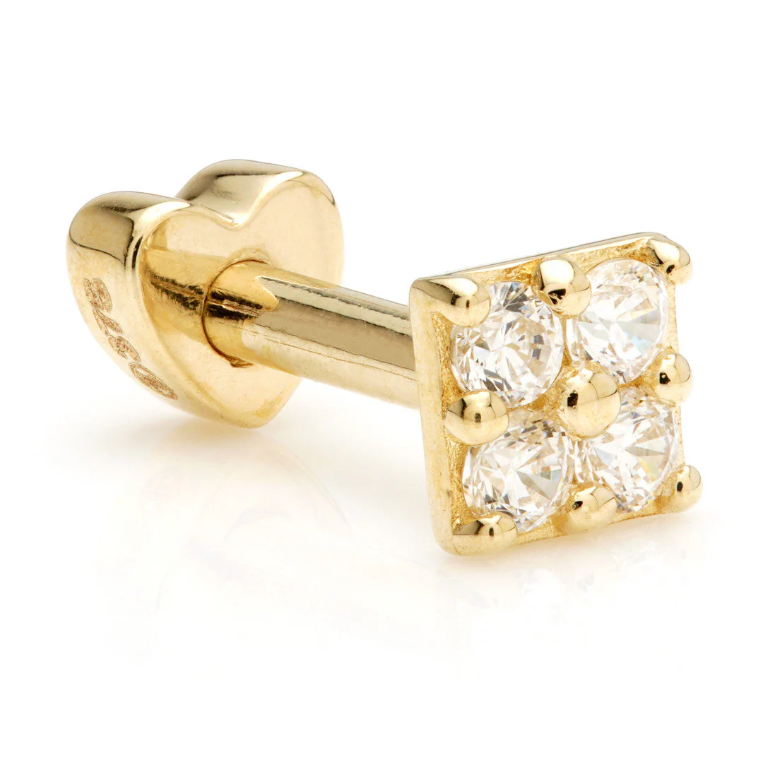 TL - 9ct Gold Fixed Quad Gem Square Microbar with Screw on Heart Back - Image 2