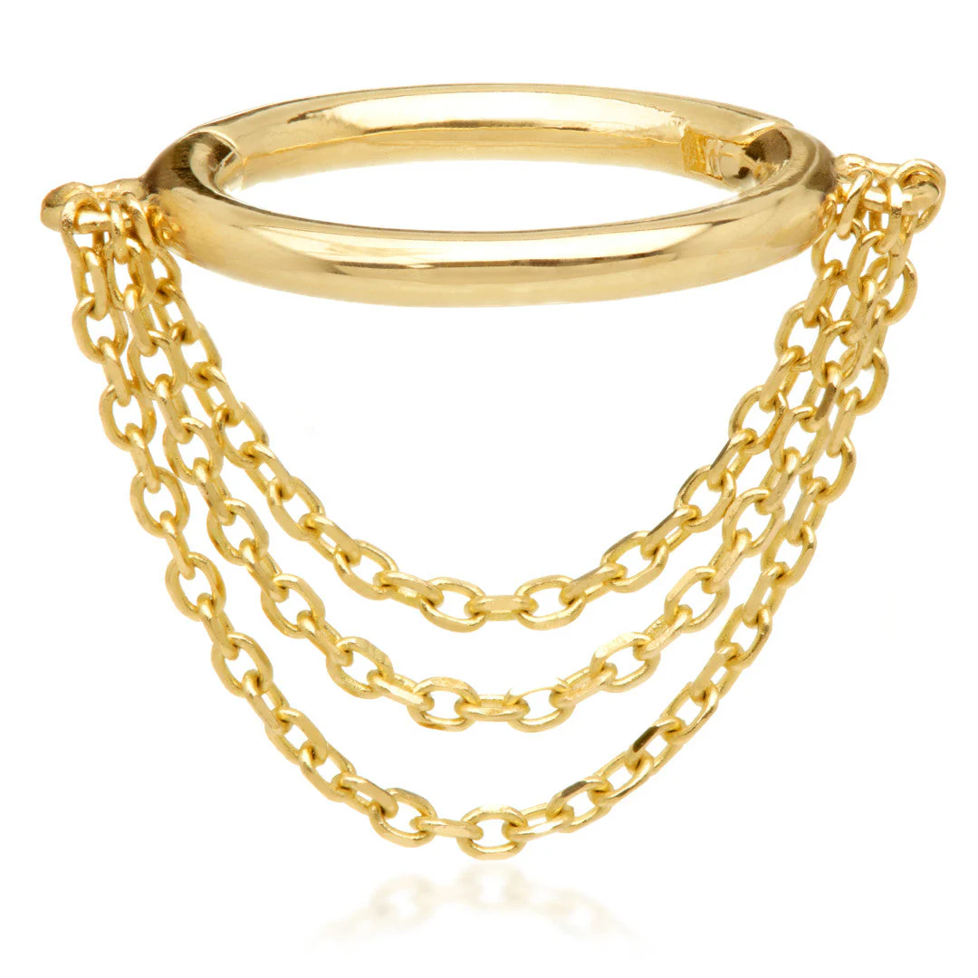 TL - Gold Conch Ring with Triple Hanging Chains