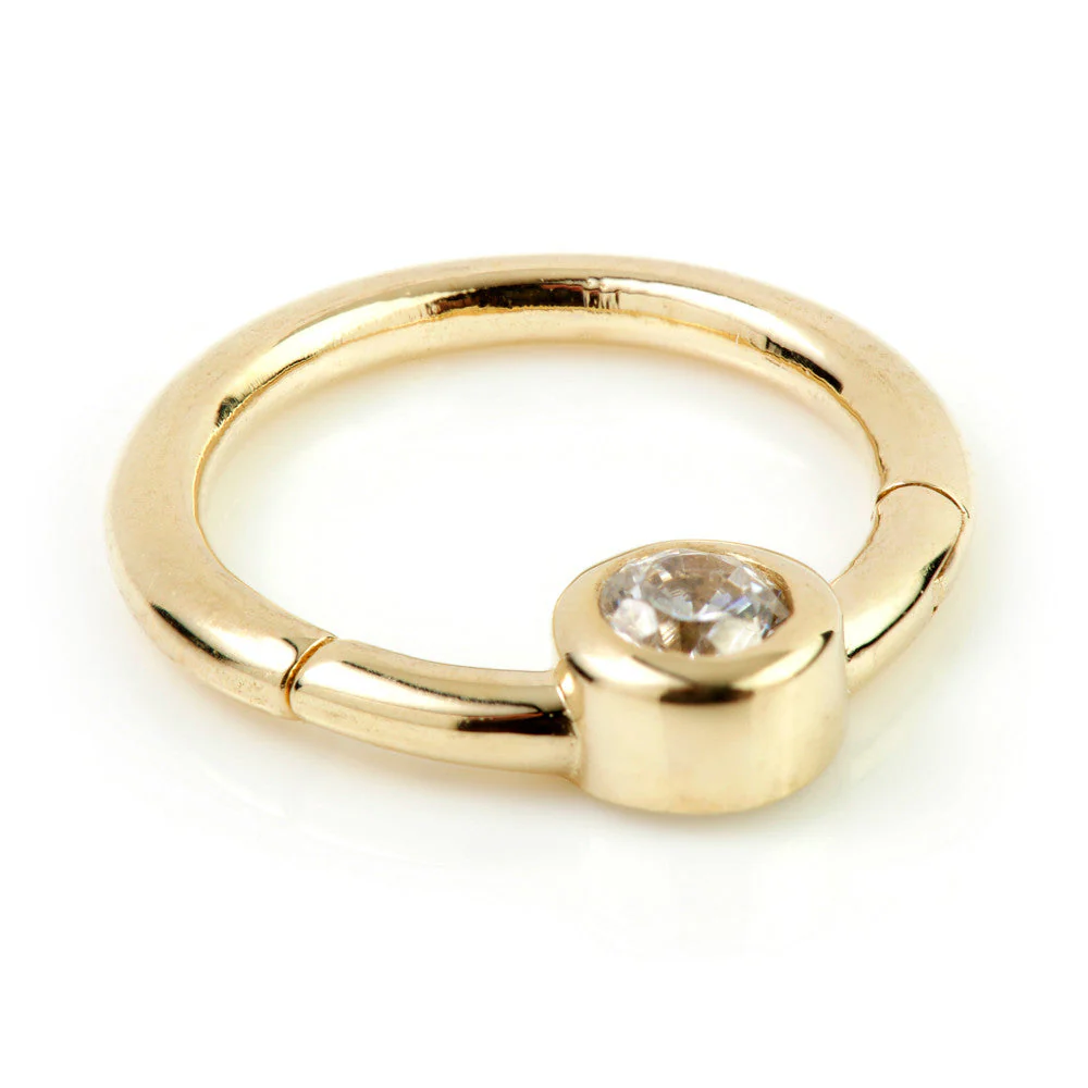 TL - Gold Front Facing Gem Hinge Ring