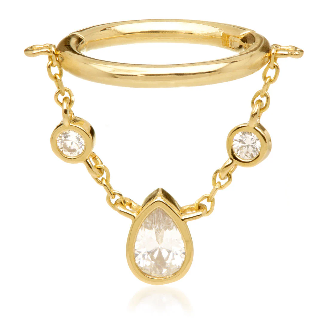 TL - Gold Hinged Ring with Hanging Gem Chain - Image 2