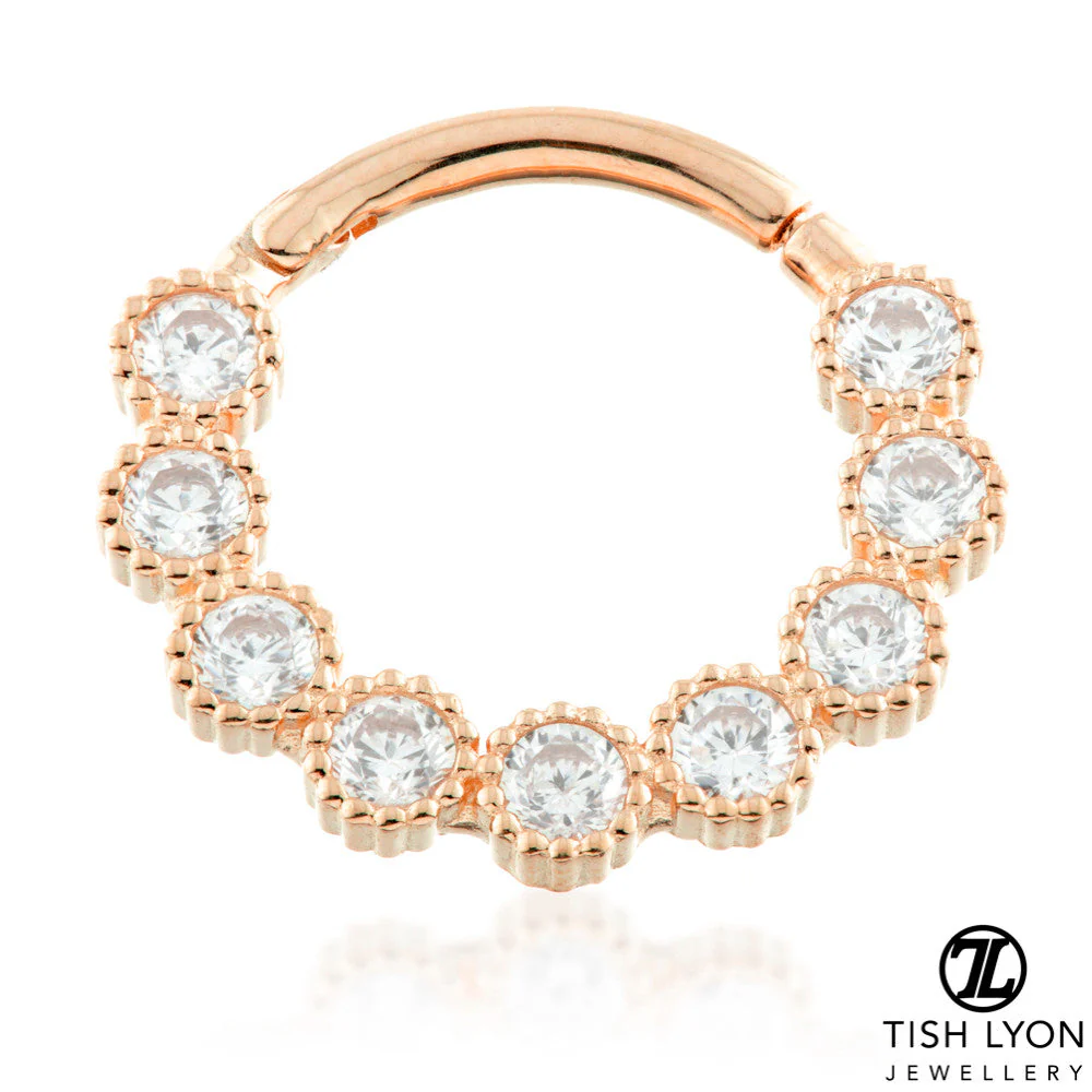 TL - Gold Jewelled Milligrain Daith Septum Ring