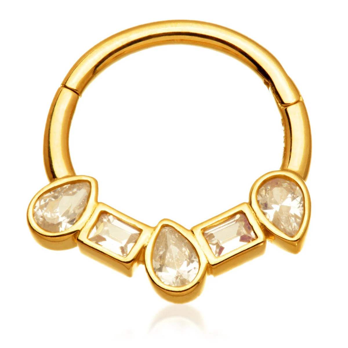 TL - Gold Square and Pear Jewelled Daith Septum Ring - Image 2