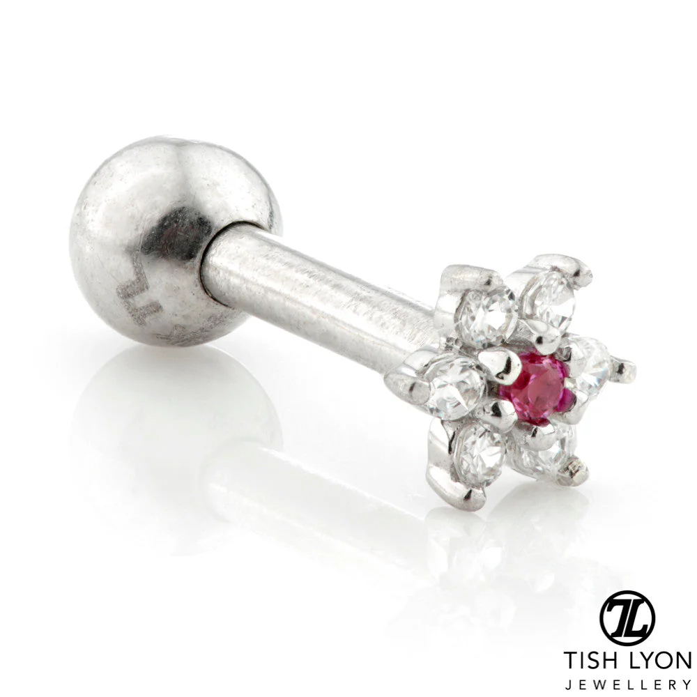 TL - Gold Tiny Flower Gem Cartilage Bar