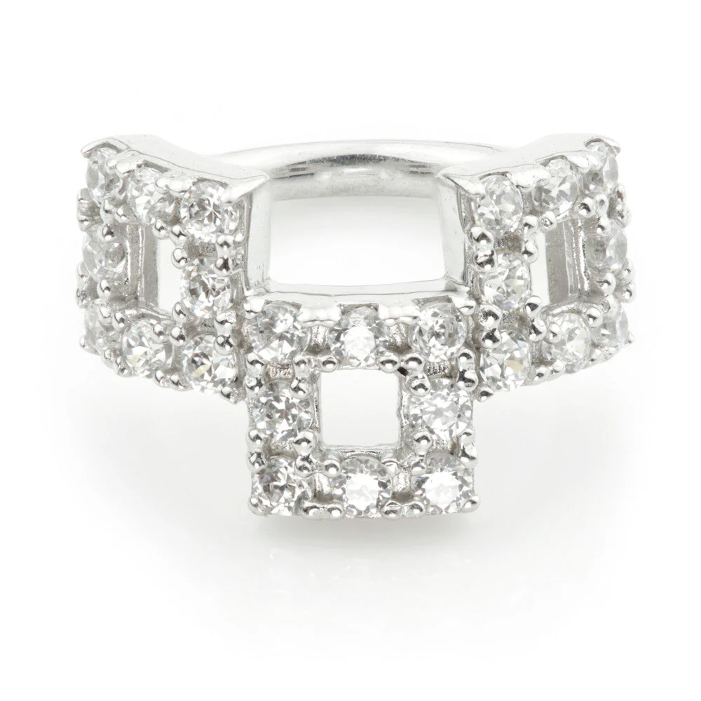 TL - Silver Pave CZ Triple Square Hinge Ring