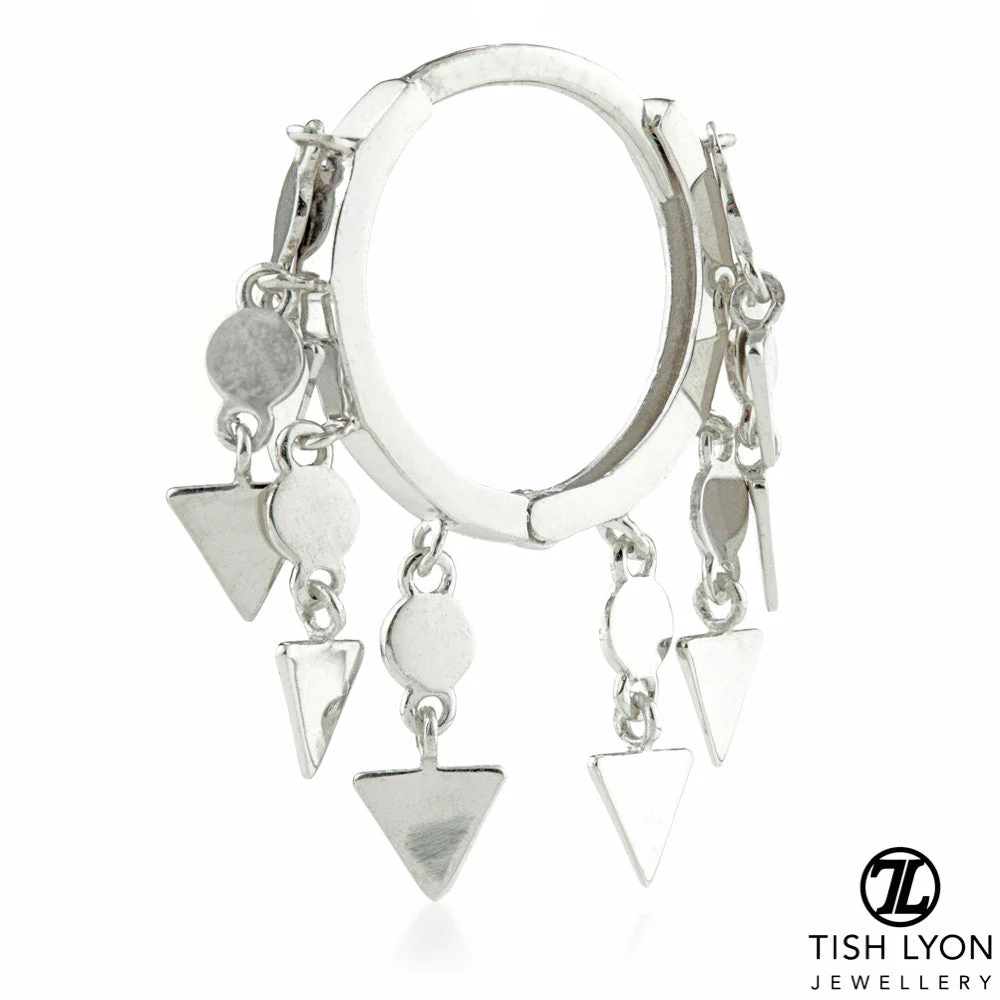 TL - White Gold Hanging Triangle Chains Hinge Ring