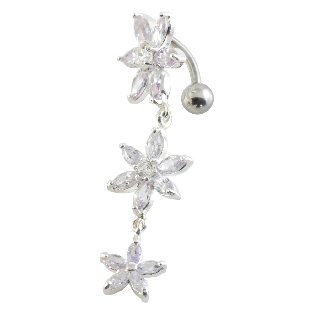 Top Drop Triple Flower Silver & Steel Navel - Image 3