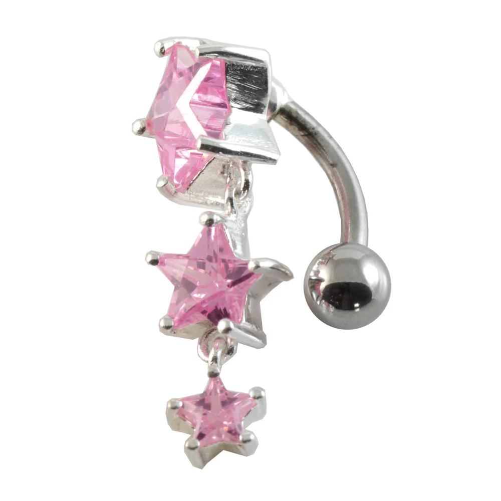 Top Drop Triple Stars Silver & Steel Navel - Image 2