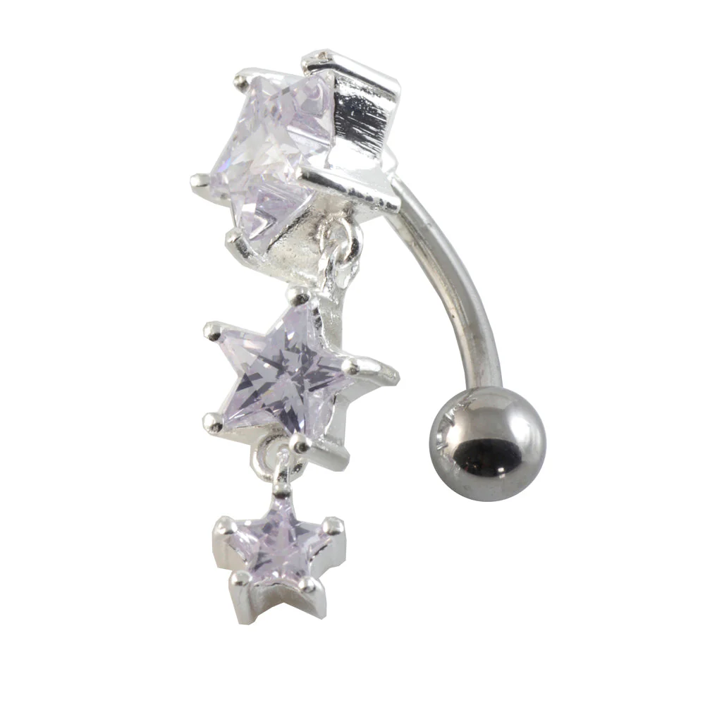 Top Drop Triple Stars Silver & Steel Navel - Image 3