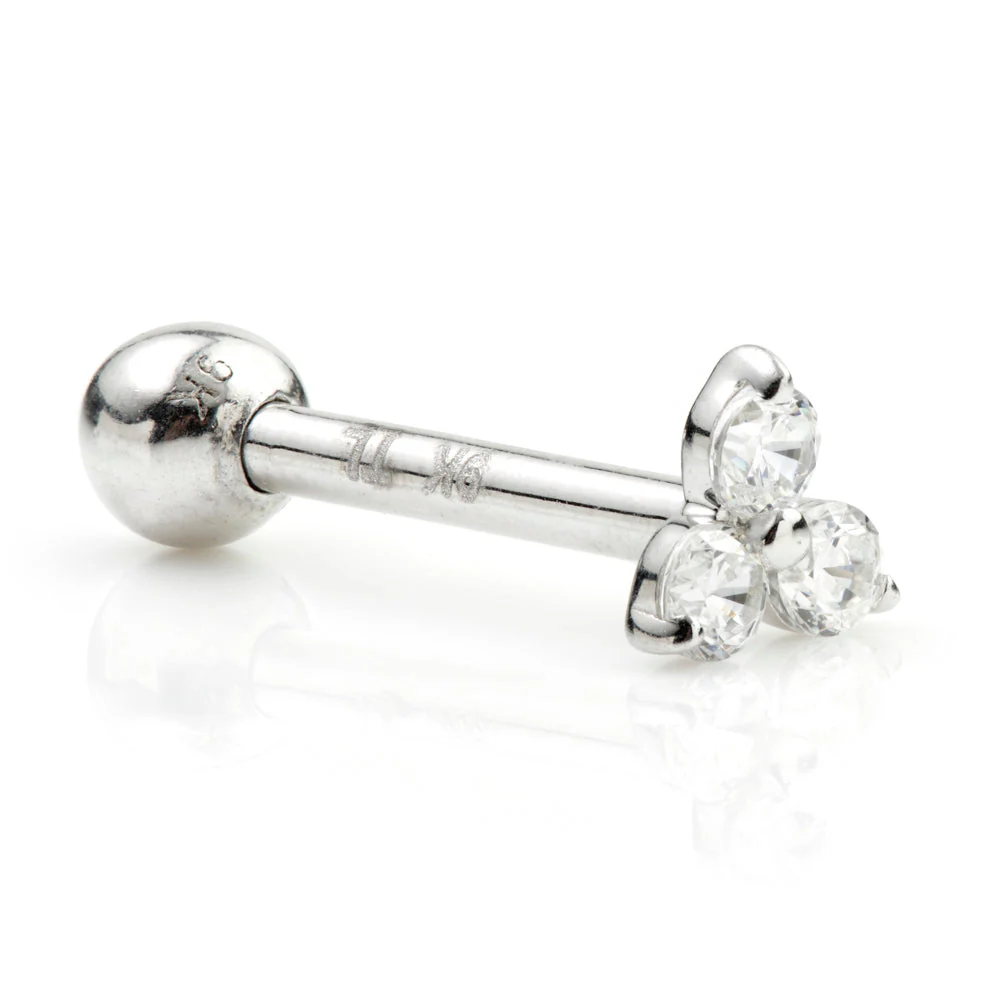 Trinity Gem 14 Carat Solid Gold Barbell Earring - Image 2