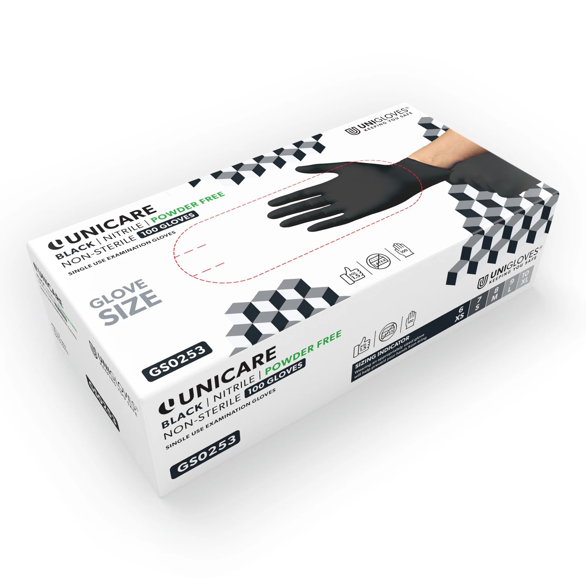Unicare Black Nitrile Gloves