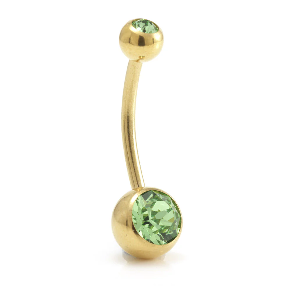 Zircon Gold Steel Double Jewelled Navel Bar - Image 4