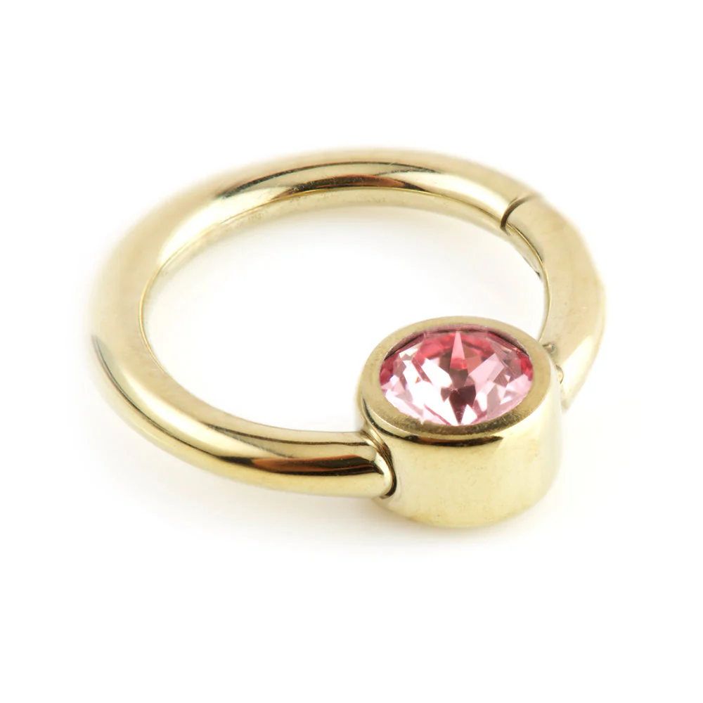 Zircon Gold Steel Hinge Segment Ring with Gem Disk - Image 2