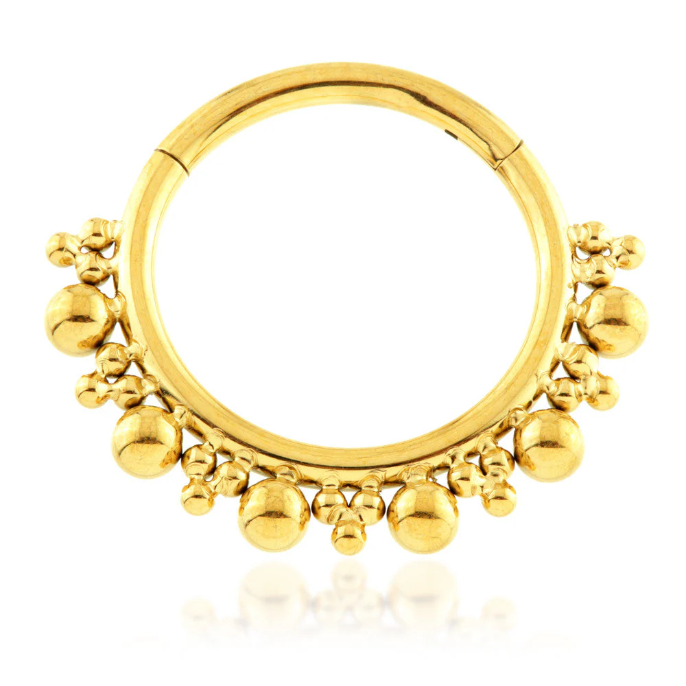 Zircon Gold Ti Bead Cluster Hinged Ring