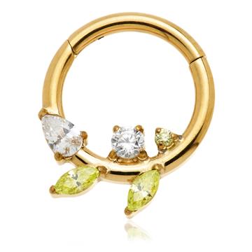 Zircon Gold Ti Couture Multi Gem Leaf Hinged Ring - Image 2