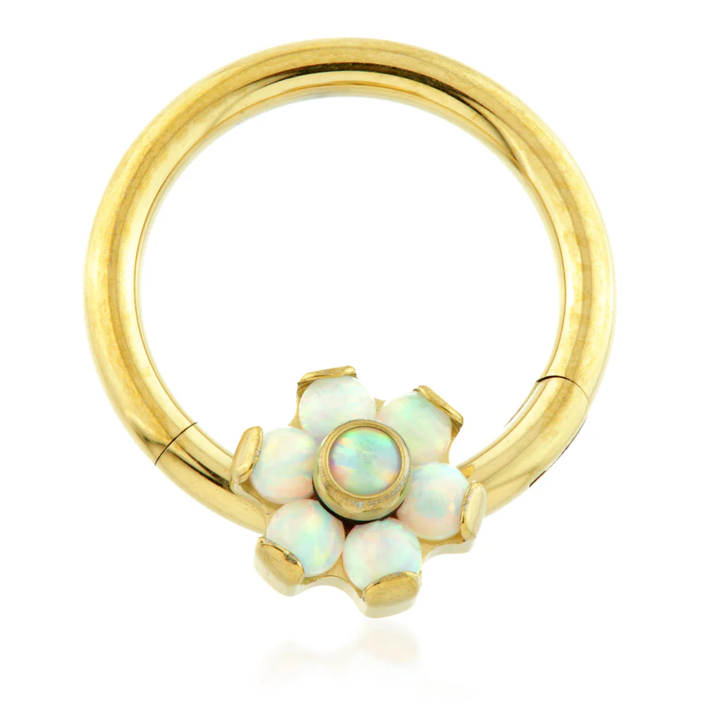 Zircon Gold Ti Forward Facing Opal Flower Hinged Segment Ring - Image 2