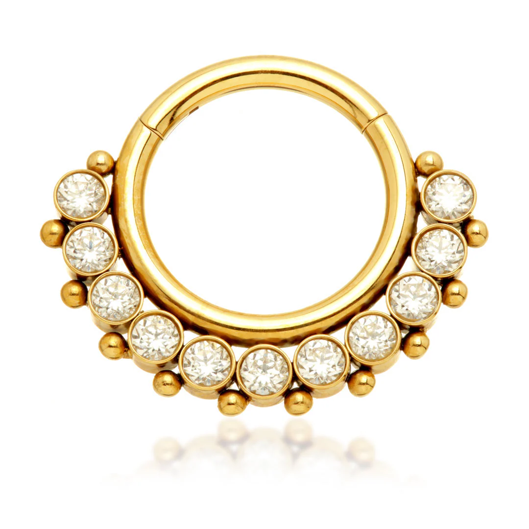 Zircon Gold Ti Front Facing Jewelled Cluster Hinged Ring - Image 3