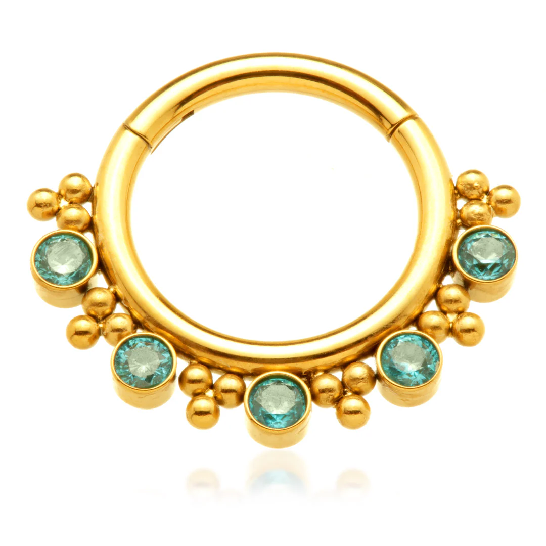 Zircon Gold Ti Jewelled Tribal Bead Cluster Hinged Ring - Image 2