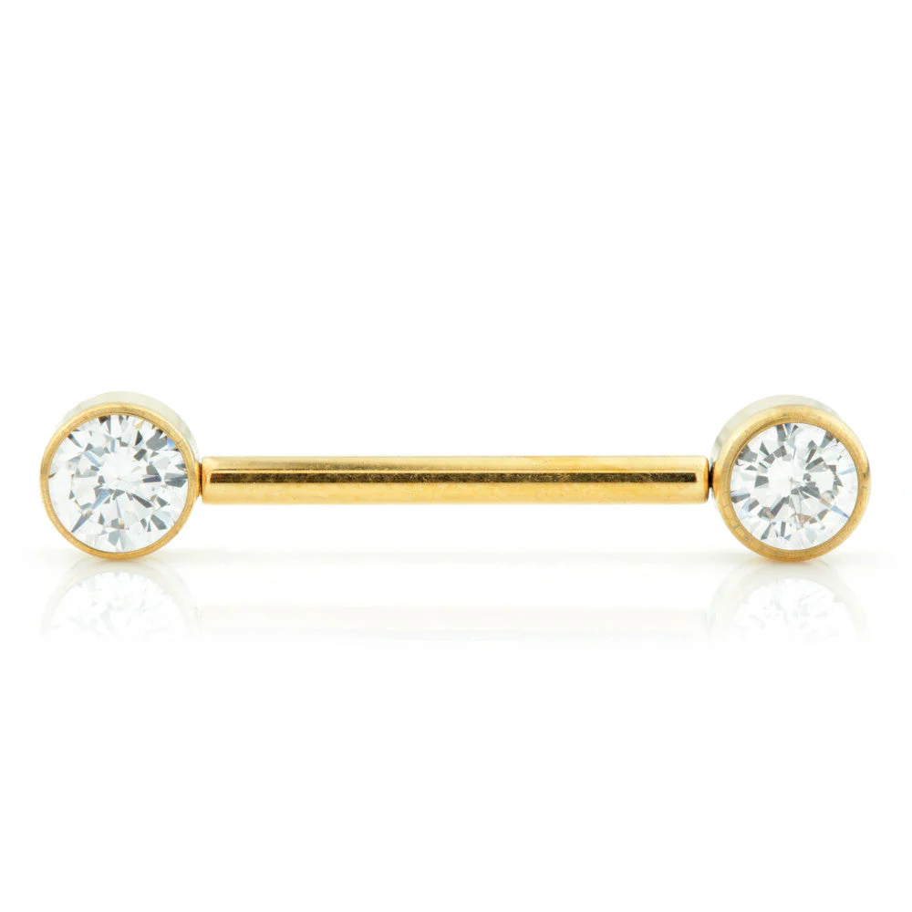 Zircon Gold Ti Threadless Forward Facing Double Jewelled Plain Disk Barbell