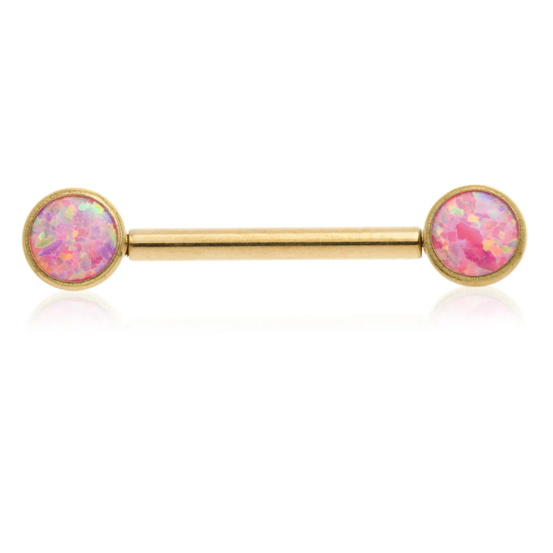 Zircon Gold Ti Threadless Forward Facing Double Opal Disk Barbell - Image 2