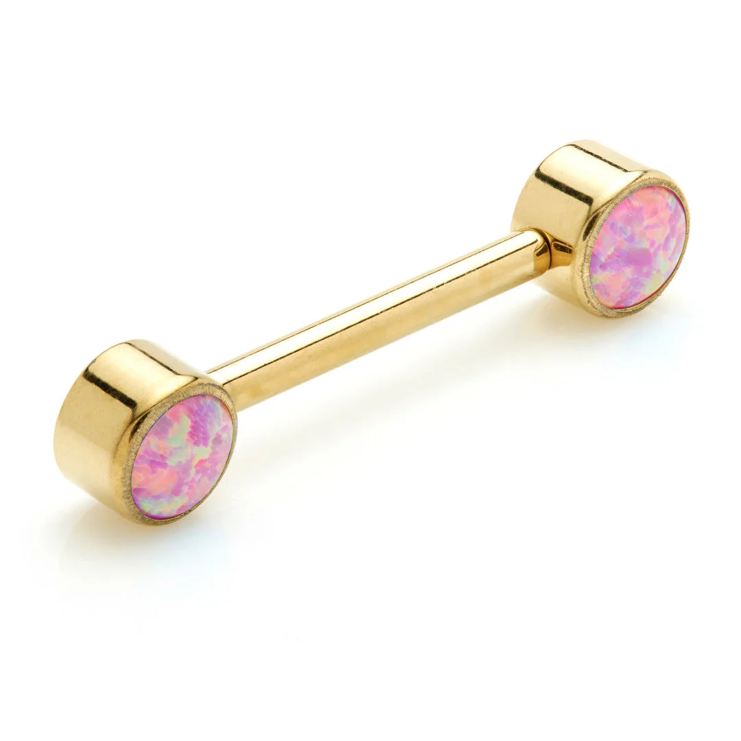 Zircon Gold Ti Threadless Forward Facing Double Opal Disk Barbell - Image 3