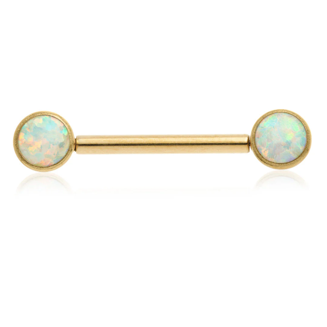 Zircon Gold Ti Threadless Forward Facing Double Opal Disk Barbell - Image 6