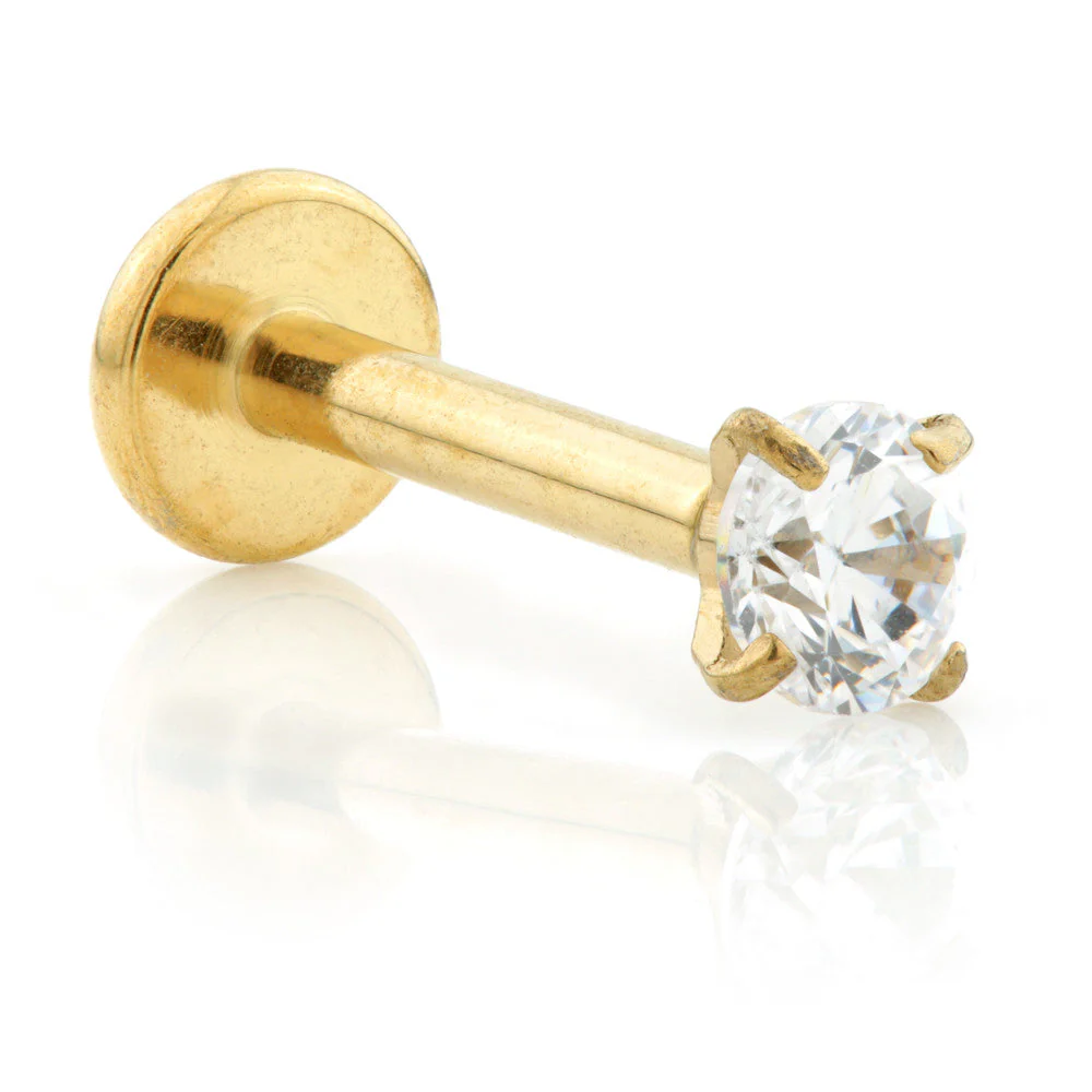 Zircon Gold Ti Threadless Micro Labret With Prong Set Gem