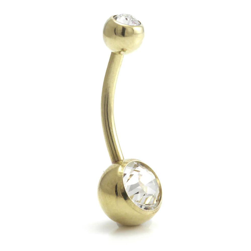 Zircon Gold Titanium Double Jewelled Navel Bar