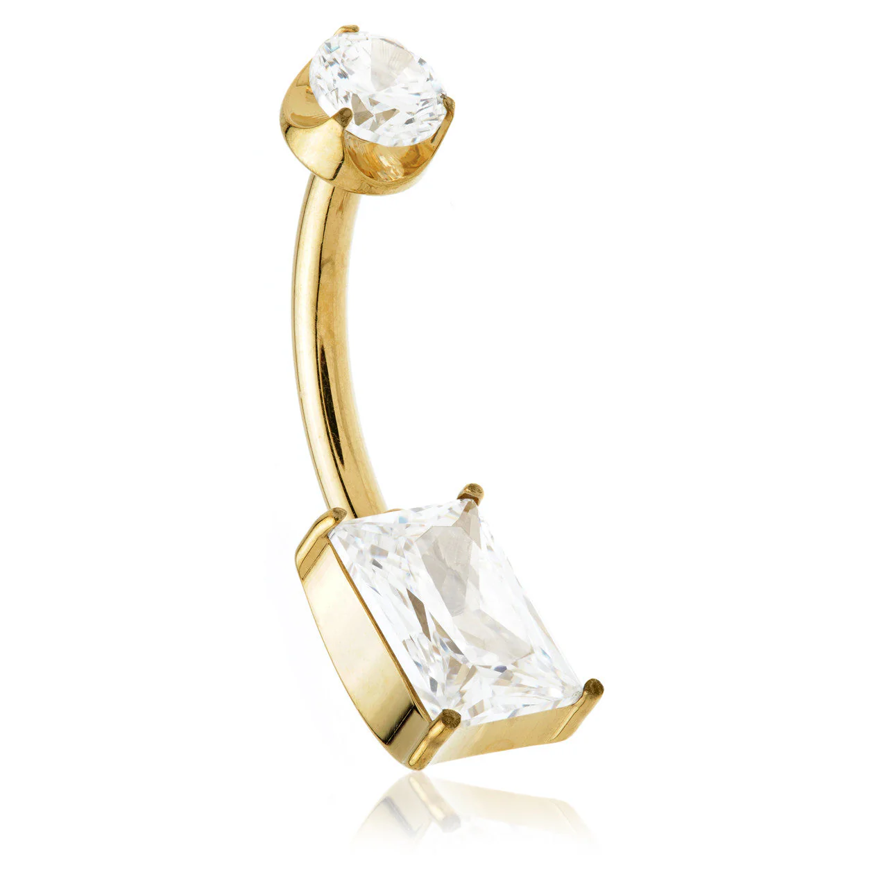 Zircon Gold Titanium Internal Jewelled Rectangle Navel Bar
