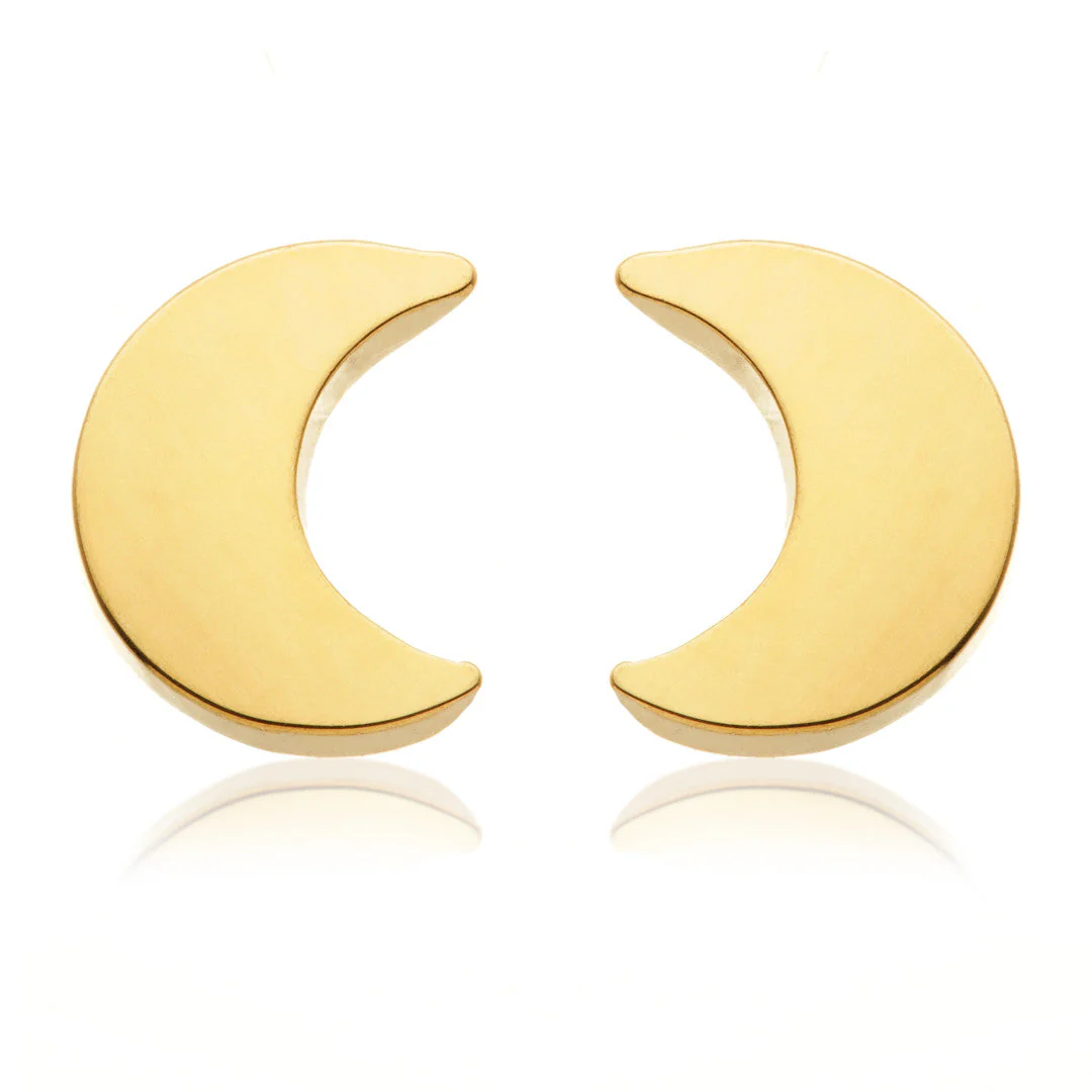 Zircon Gold Titanium Moon Stud Earrings (Pair)