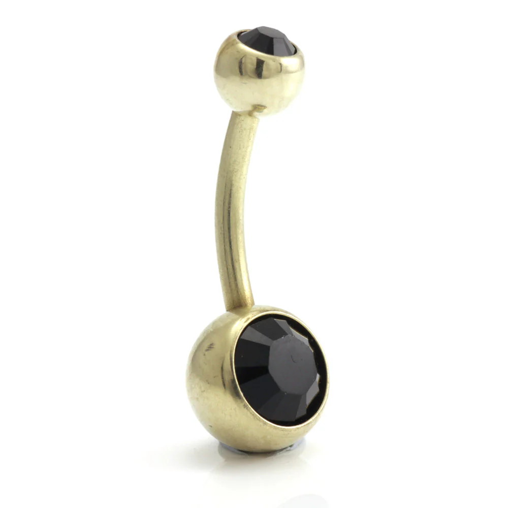 Zircon PVD Gold Ti Double Jewelled Navel Bar - Image 10