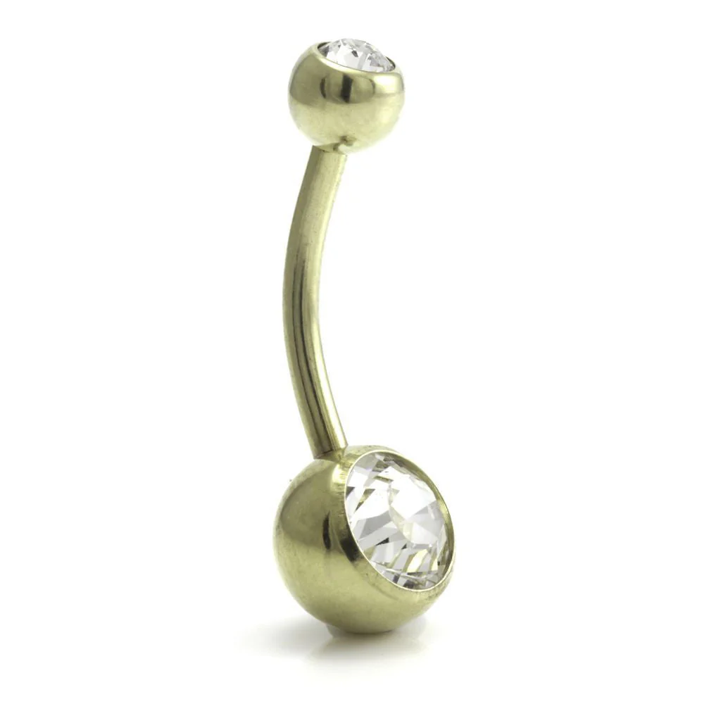 Zircon PVD Gold Ti Double Jewelled Navel Bar - Image 13