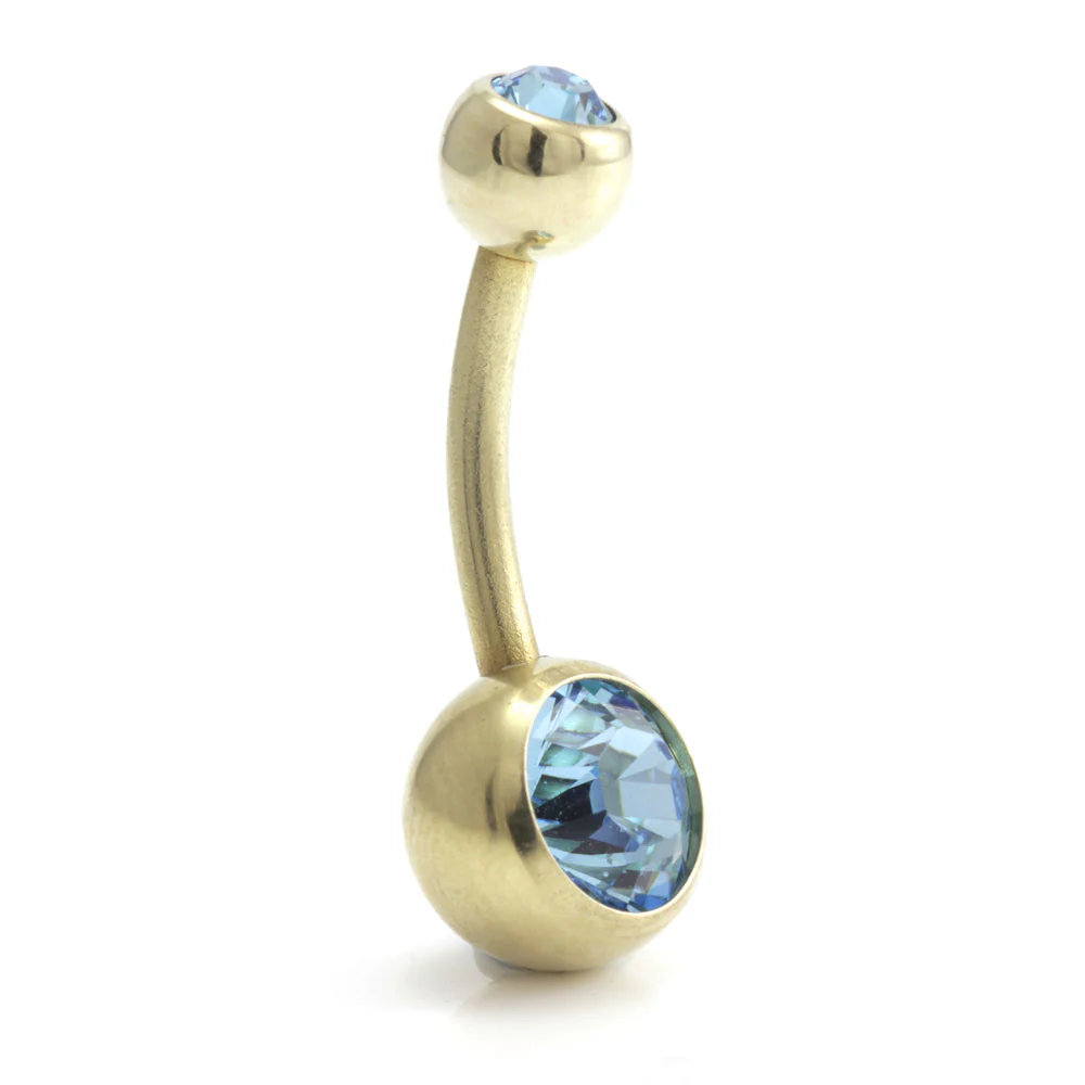 Zircon PVD Gold Ti Double Jewelled Navel Bar - Image 16