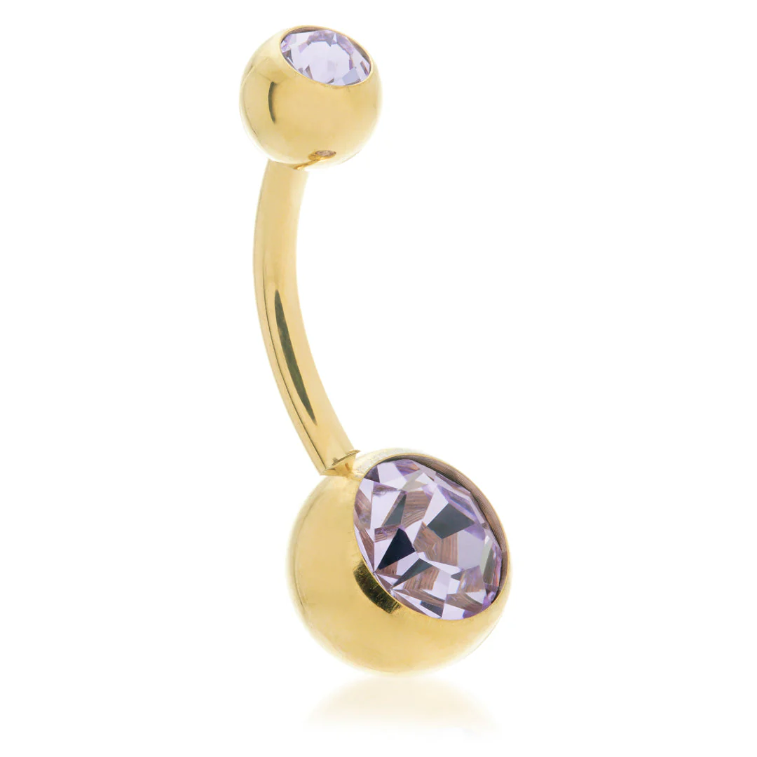Zircon PVD Gold Ti Double Jewelled Navel Bar - Image 2