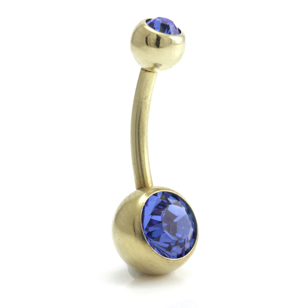 Zircon PVD Gold Ti Double Jewelled Navel Bar - Image 4