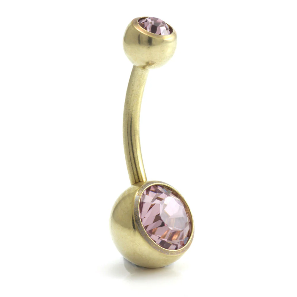 Zircon PVD Gold Ti Double Jewelled Navel Bar - Image 9