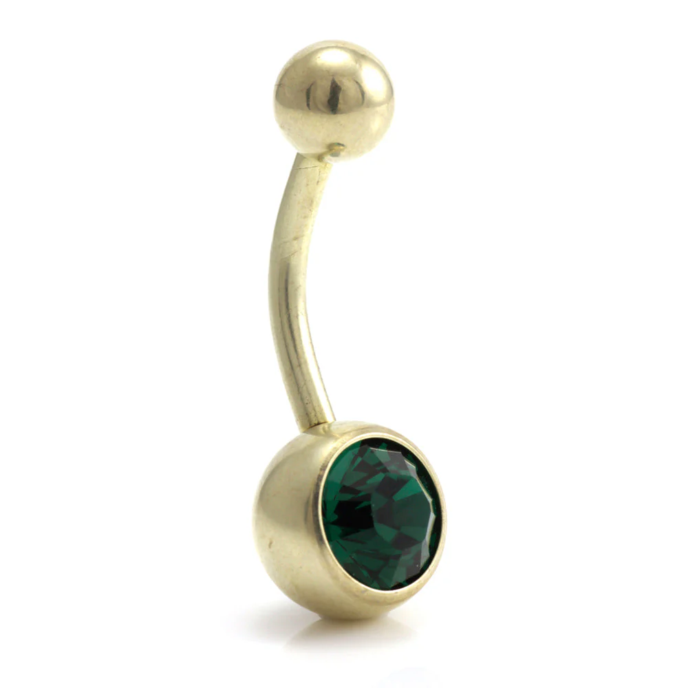 Zircon PVD Gold Ti Single Jewelled Navel Bar - Image 11