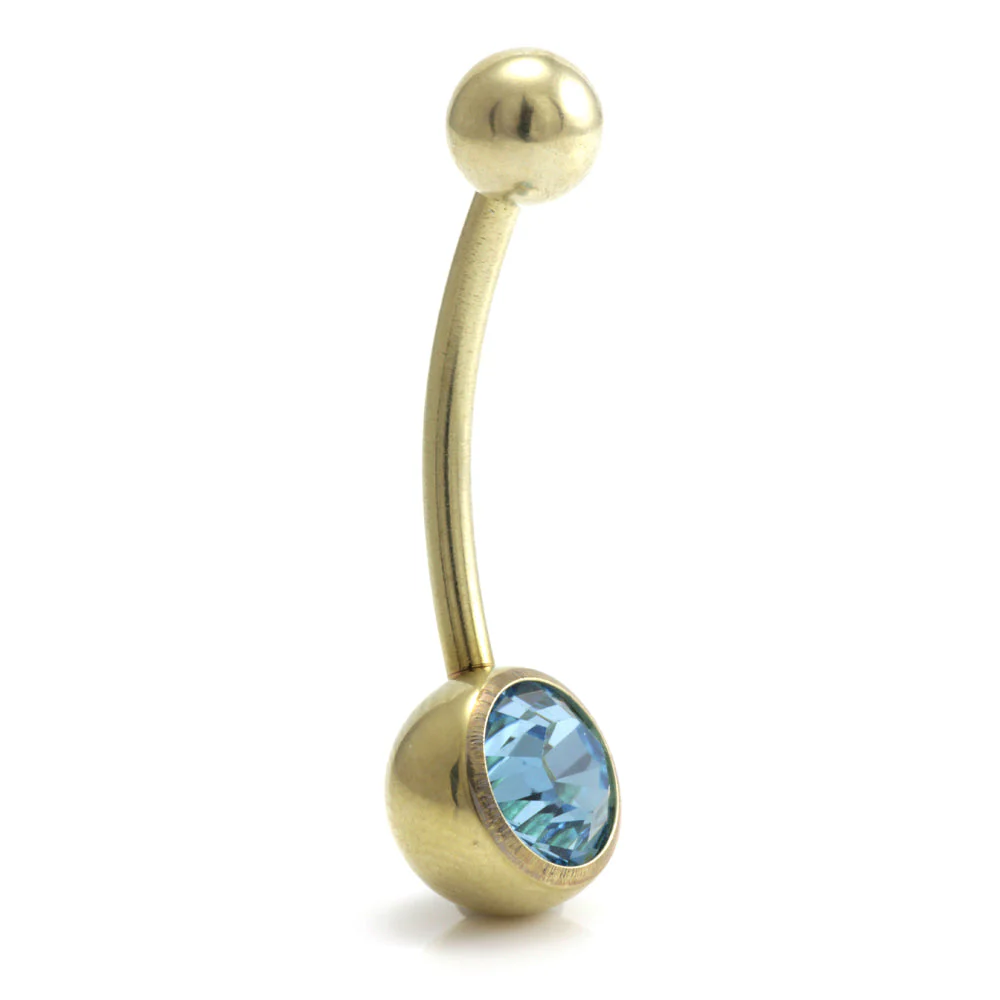 Zircon PVD Gold Ti Single Jewelled Navel Bar - Image 14