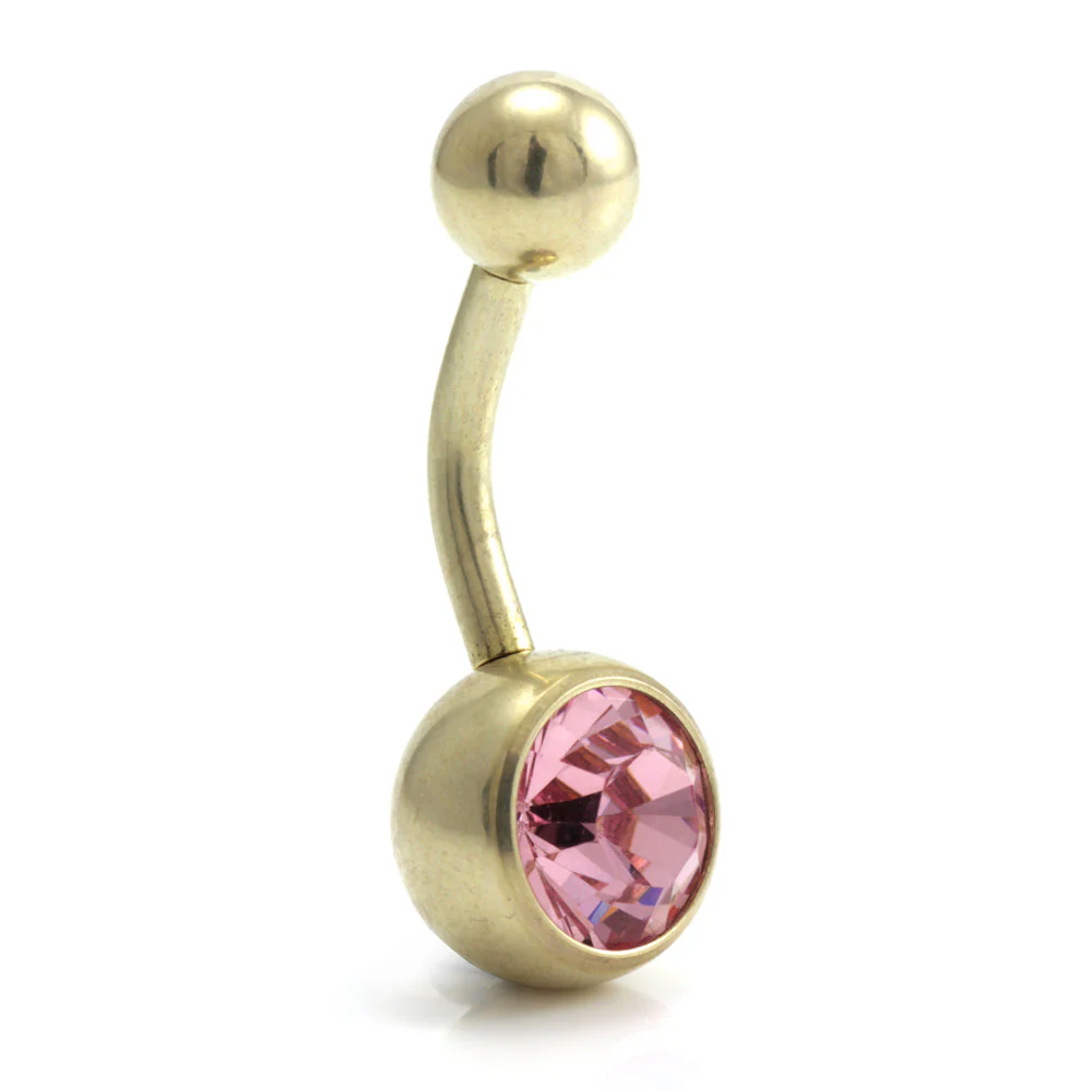 Zircon PVD Gold Ti Single Jewelled Navel Bar - Image 7